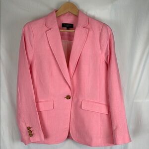 Talbots Pink Linen Single Button Blazer Jacket Lined Size 8P Pink
